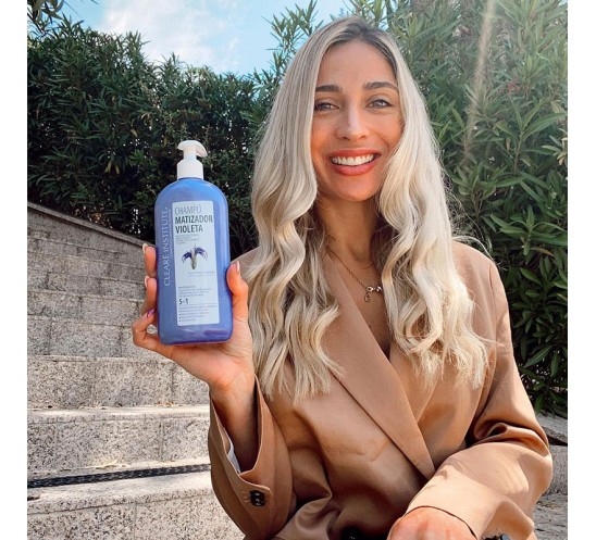 Champú matizador violeta que neutraliza tonos anaranjados