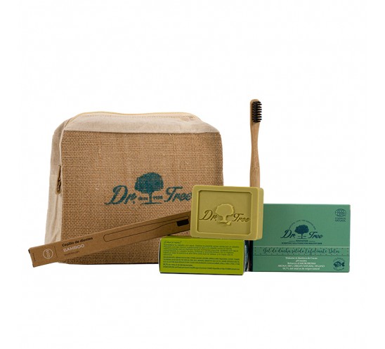 Kit del viajero eco-friendly con cepillo de dientes de bambú incluido