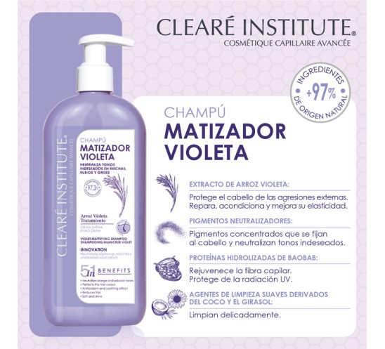 Beneficios del champú matizador violeta de cleare institute