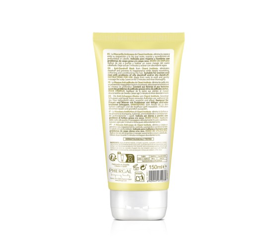 Trasera y etiqueta de la mascarilla anticaspa de clearé institute