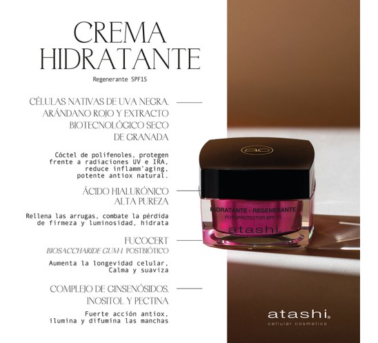 Ingredientes crema hidratante regenerante SPF 15 Atashi
