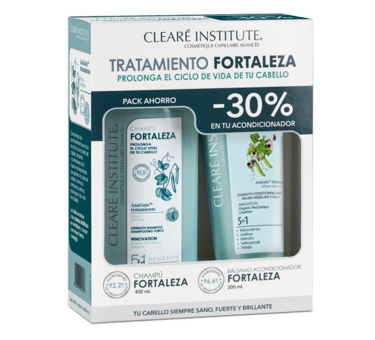 Frontal del pack ahorro de fortaleza anticaída de clearé institute