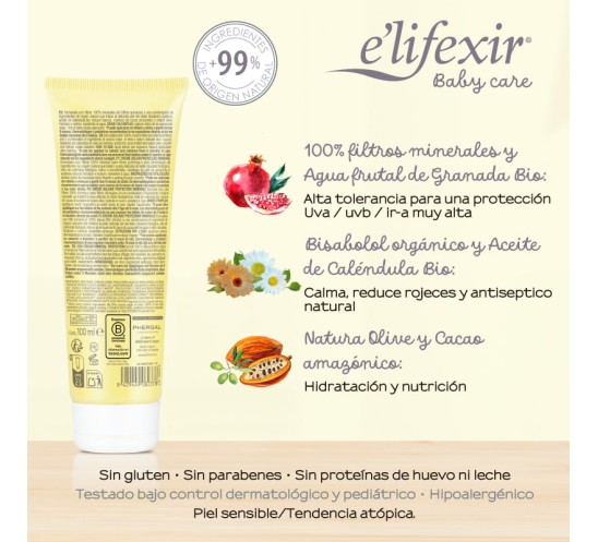 Crema solar elifexir baby ingredientes trasera
