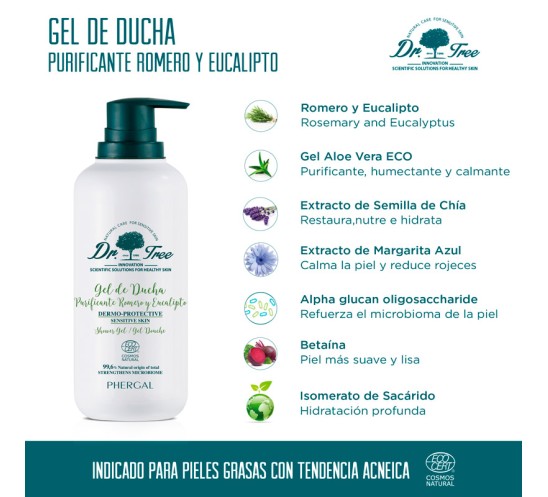 Gel ducha purificante aroma romero y eucalipto dr.tree