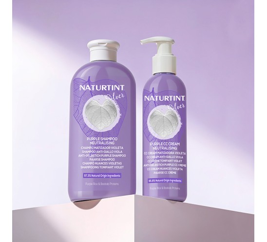Bodegón champú + cc cream matizador violeta
