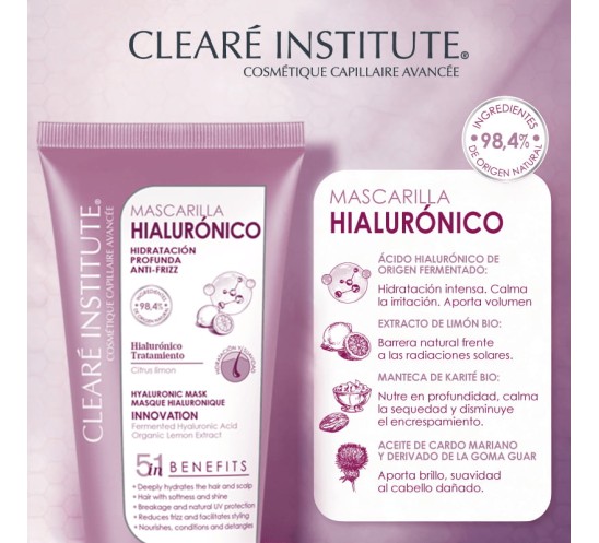 Ingredientes de la mascarilla de ácido hialurónico de cleare institute