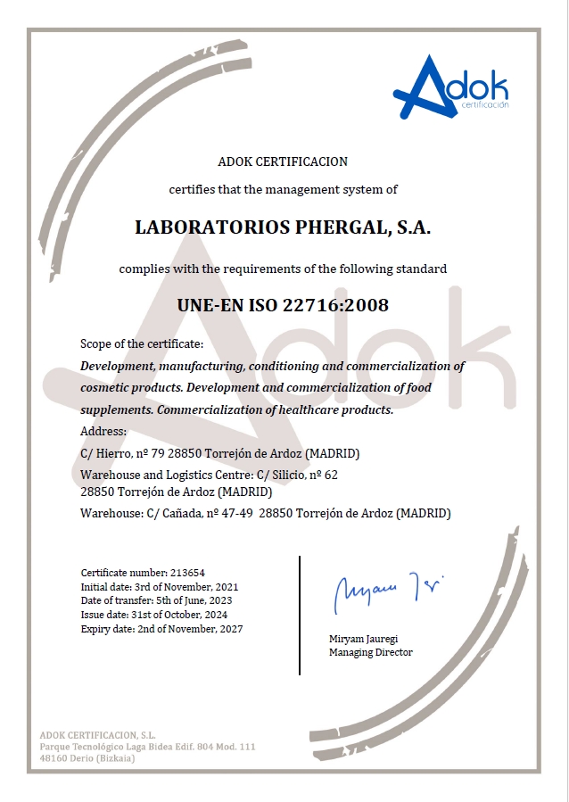 Certificado ISO 22716